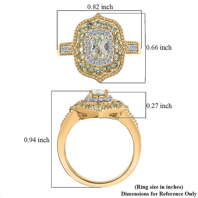 D'Joy Premium Tanzanian Mint Garnet and Multi Gemstone 1.10 ctw Garden Halo Ring in 18K Vermeil Yellow Gold Over Sterling Silver (Size 5.0)