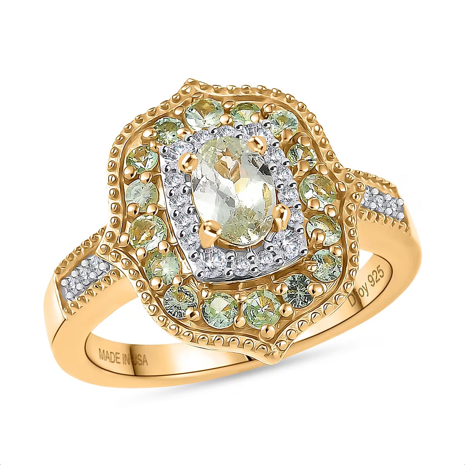 D'Joy Premium Tanzanian Mint Garnet, Multi Gemstone Ring in 18K Vermeil YG Over Sterling Silver (Size 10.0) 1.10 ctw