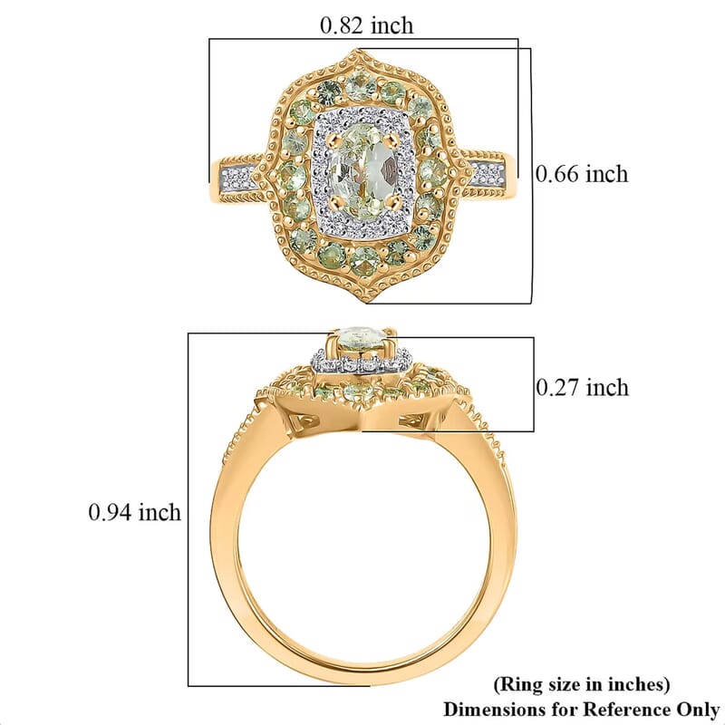 D'Joy Premium Tanzanian Mint Garnet and Multi Gemstone 1.10 ctw Garden Halo Ring in 18K Vermeil Yellow Gold Over Sterling Silver (Size 7.0)