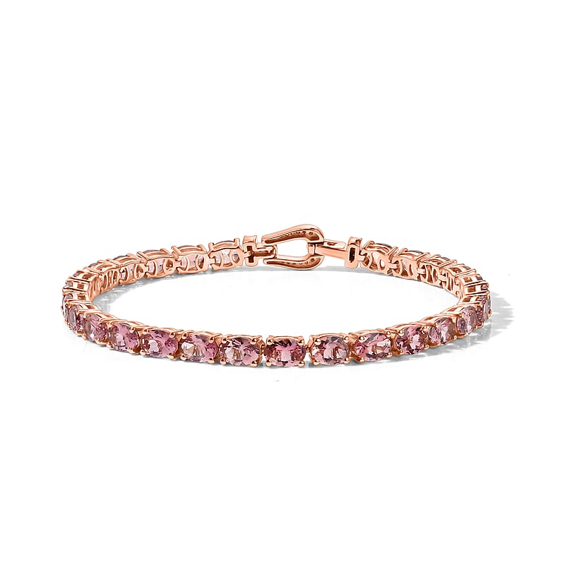 D'Joy Premium Blush Tourmaline and Moissanite 12.70 ctw Eternity Tennis Bracelet in 18K Vermeil Rose Gold Over Sterling Silver (6.50 In)