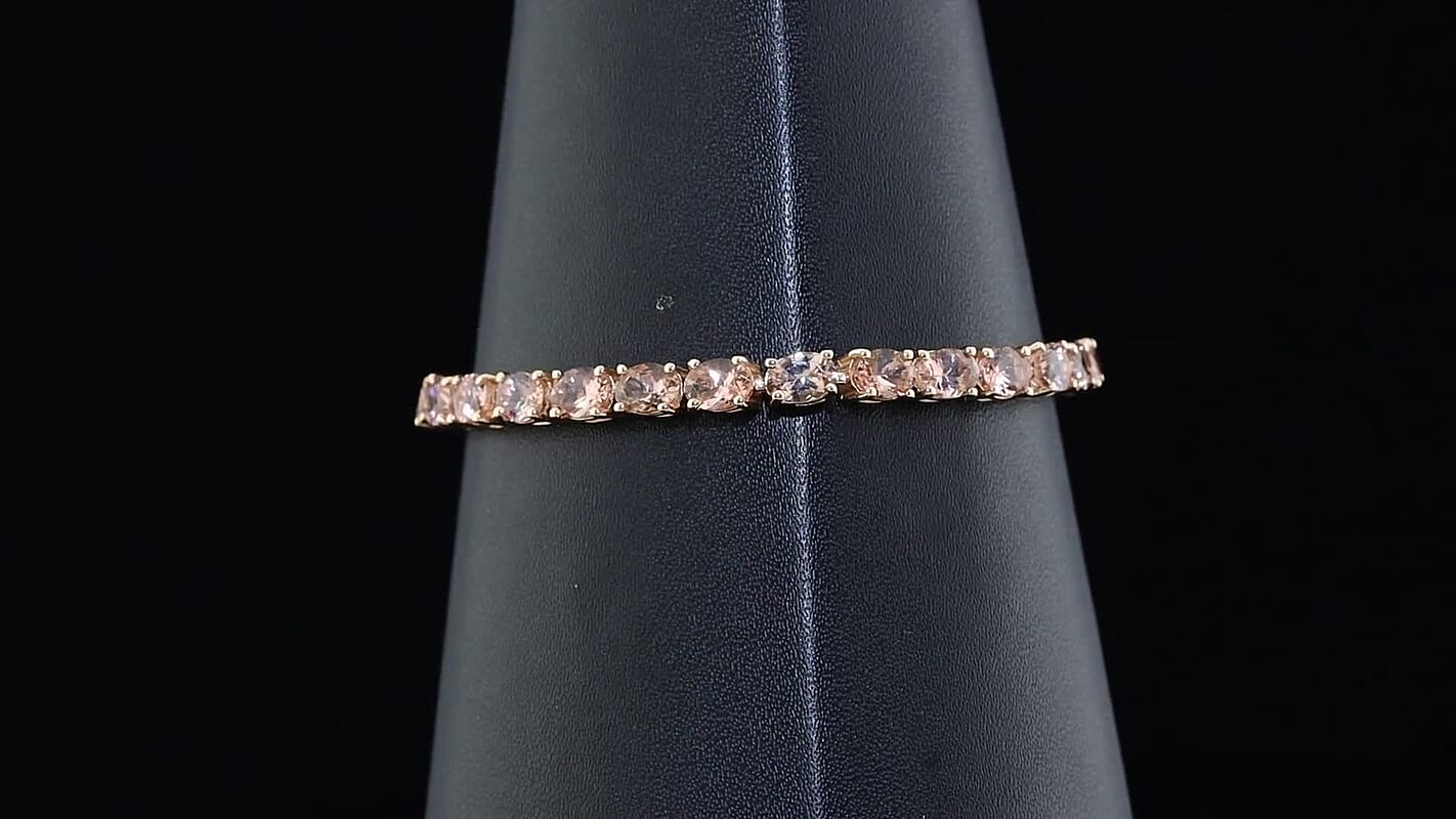 D'Joy Premium Blush Tourmaline, Moissanite Eternity Tennis Bracelet in 18K Vermeil RG Over Sterling Silver (7.25 In) 14.25 ctw