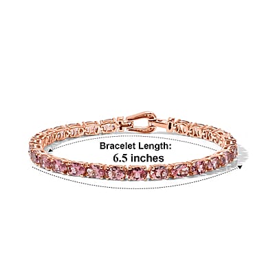 D'Joy Premium Blush Tourmaline and Moissanite 12.70 ctw Eternity Tennis Bracelet in 18K Vermeil Rose Gold Over Sterling Silver (6.50 In)