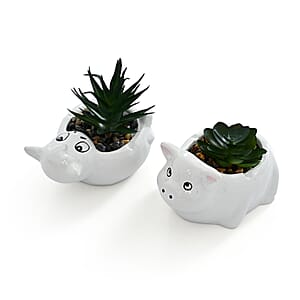 Livmore Artificial Goat and Pig Succulent Set of 2 Flower Pot