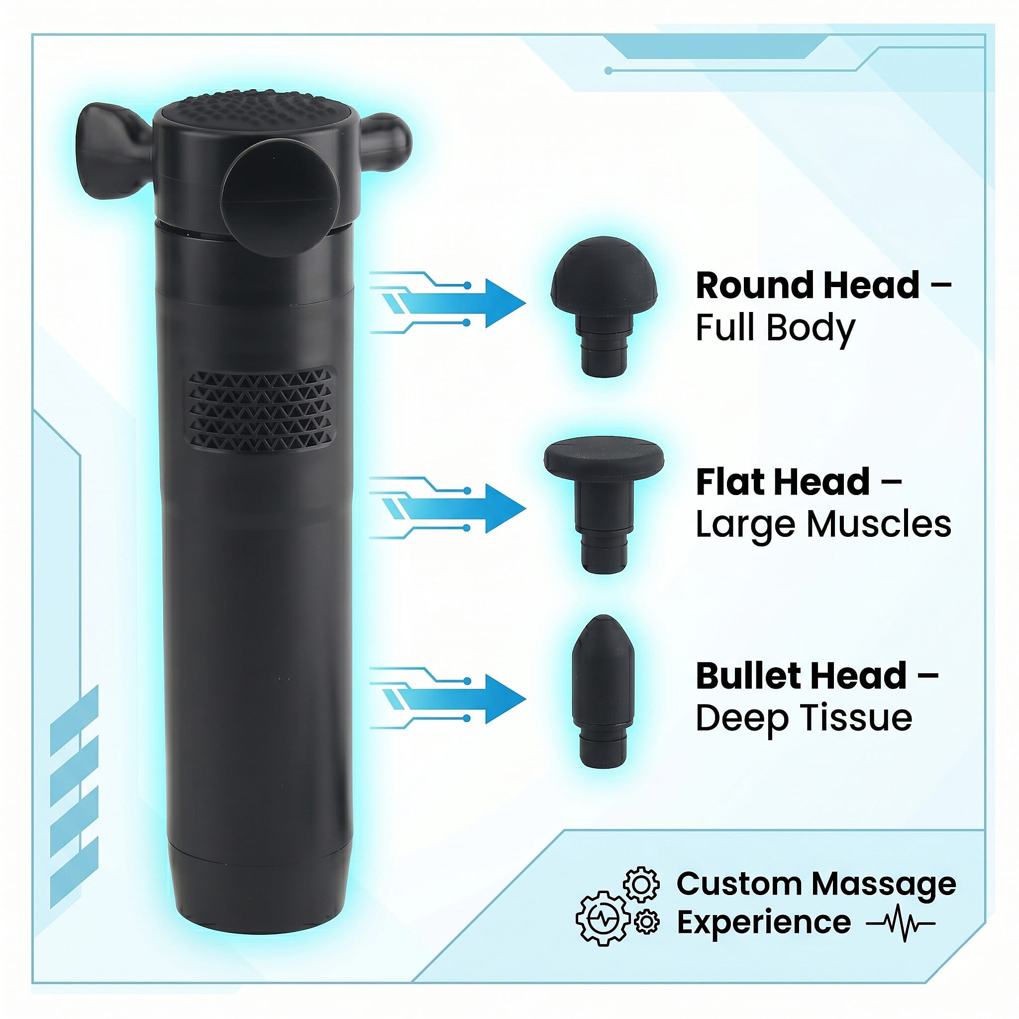 Livmore Black Portable Massage Gun with 3 Massage Heads