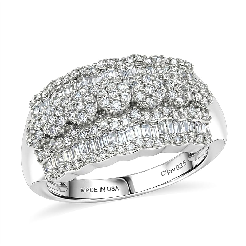 D'Joy Diamond 1.00 ctw Floral Cluster Ring in Rhodium Over Sterling Silver (Size 10.0)