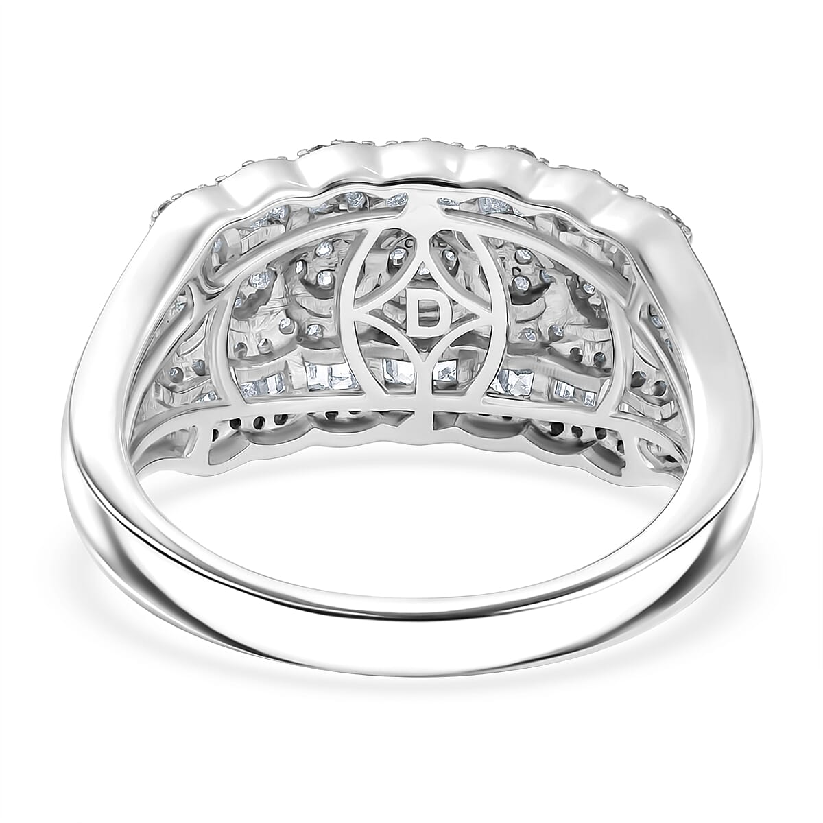 D'Joy Diamond 1.00 ctw Floral Cluster Ring in Rhodium Over Sterling Silver (Size 10.0)