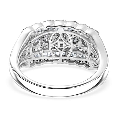 D'Joy Diamond 1.00 ctw Floral Cluster Ring in Rhodium Over Sterling Silver (Size 10.0)