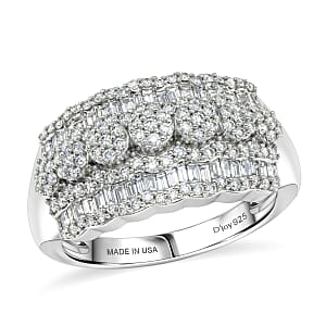 D'Joy Diamond 1.00 ctw Floral Cluster Ring in Rhodium Over Sterling Silver (Size 7.0)