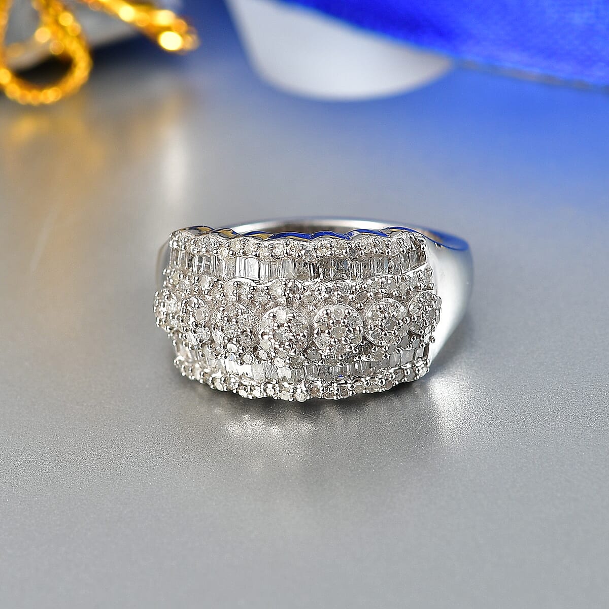 D'Joy Diamond 1.00 ctw Floral Cluster Ring in Rhodium Over Sterling Silver (Size 7.0) image number 1