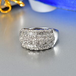 D'Joy Diamond 1.00 ctw Floral Cluster Ring in Rhodium Over Sterling Silver (Size 7.0)