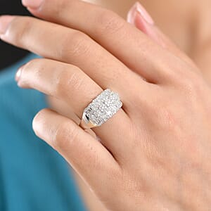 D'Joy Diamond 1.00 ctw Floral Cluster Ring in Rhodium Over Sterling Silver (Size 7.0)