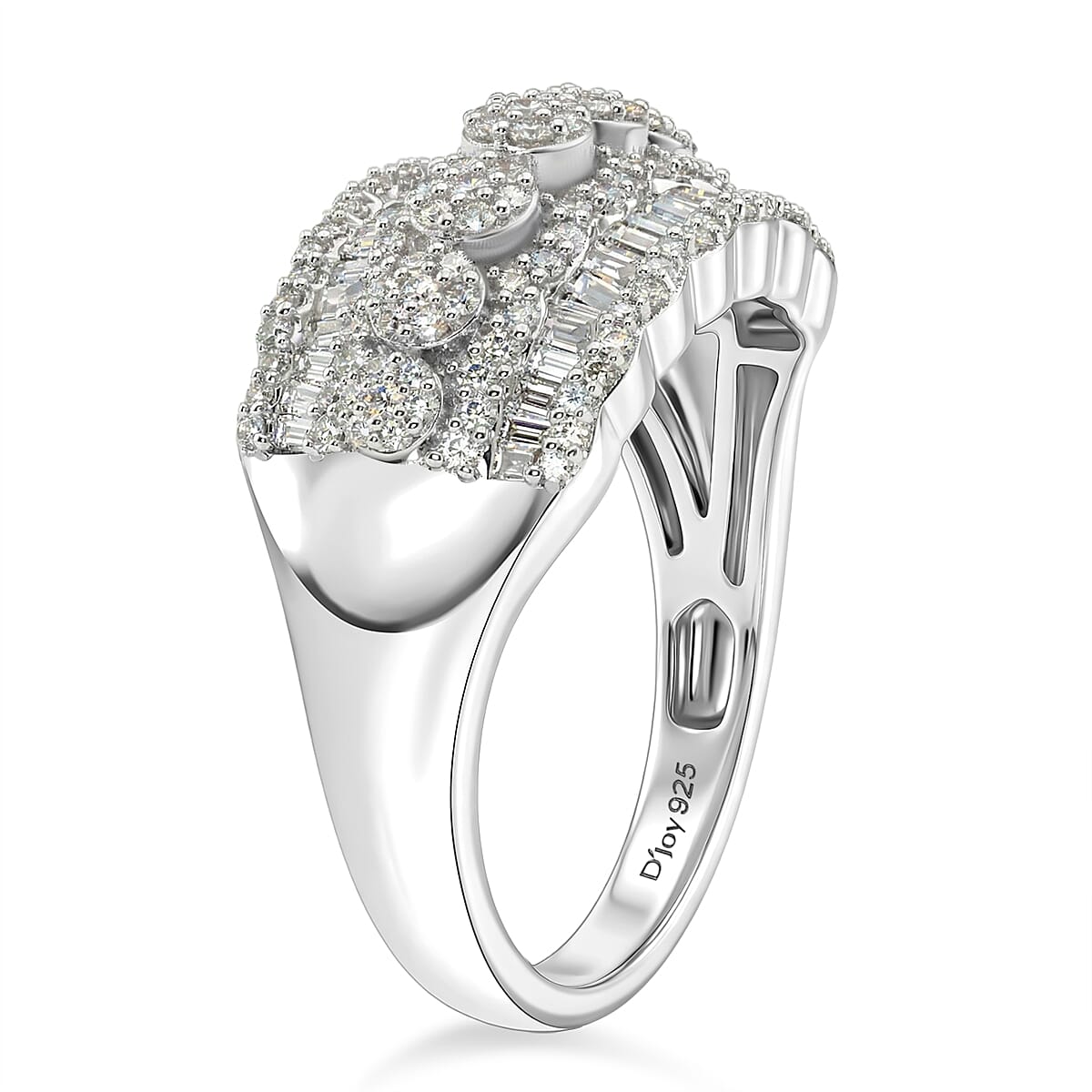 D'Joy Diamond 1.00 ctw Floral Cluster Ring in Rhodium Over Sterling Silver (Size 7.0) image number 3