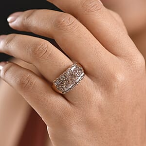 D'Joy Natural Champagne Diamond 1.00 ctw Floral Cluster Ring in 18K Vermeil Rose Gold Over Sterling Silver (Size 6.0)