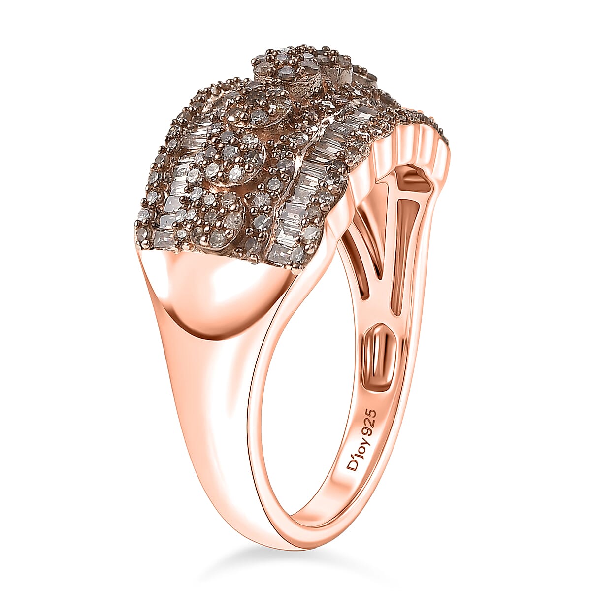 D'Joy Natural Champagne Diamond 1.00 ctw Floral Cluster Ring in 18K Vermeil Rose Gold Over Sterling Silver (Size 6.0) image number 3