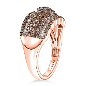 D'Joy Natural Champagne Diamond 1.00 ctw Floral Cluster Ring in 18K Vermeil Rose Gold Over Sterling Silver (Size 6.0)