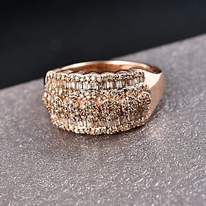 D'Joy Natural Champagne Diamond 0.90 ctw Floral Cluster Ring in 18K Vermeil Rose Gold Over Sterling Silver (Size 8.0)
