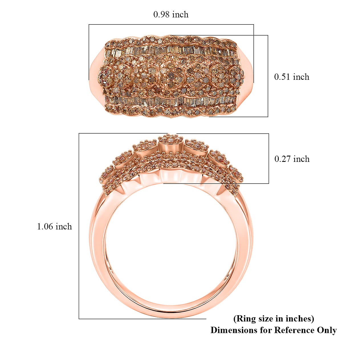 D'Joy Natural Champagne Diamond 0.90 ctw Floral Cluster Ring in 18K Vermeil Rose Gold Over Sterling Silver (Size 8.0) image number 5