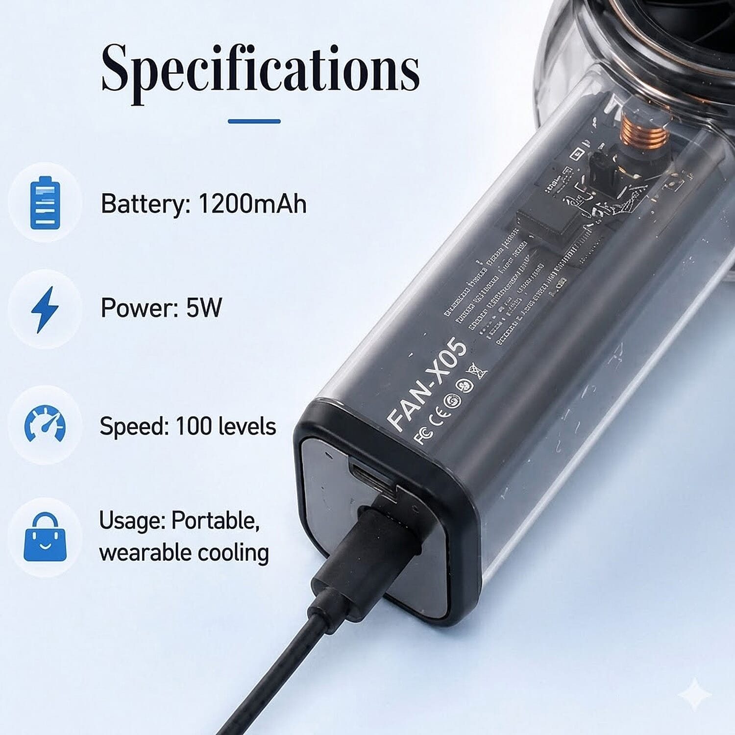 Livmore Black and White 1200mAh Battery Fan and Neck Cooler Set