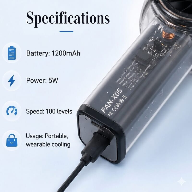 Livmore Black and White 1200mAh Battery Fan and Neck Cooler Set