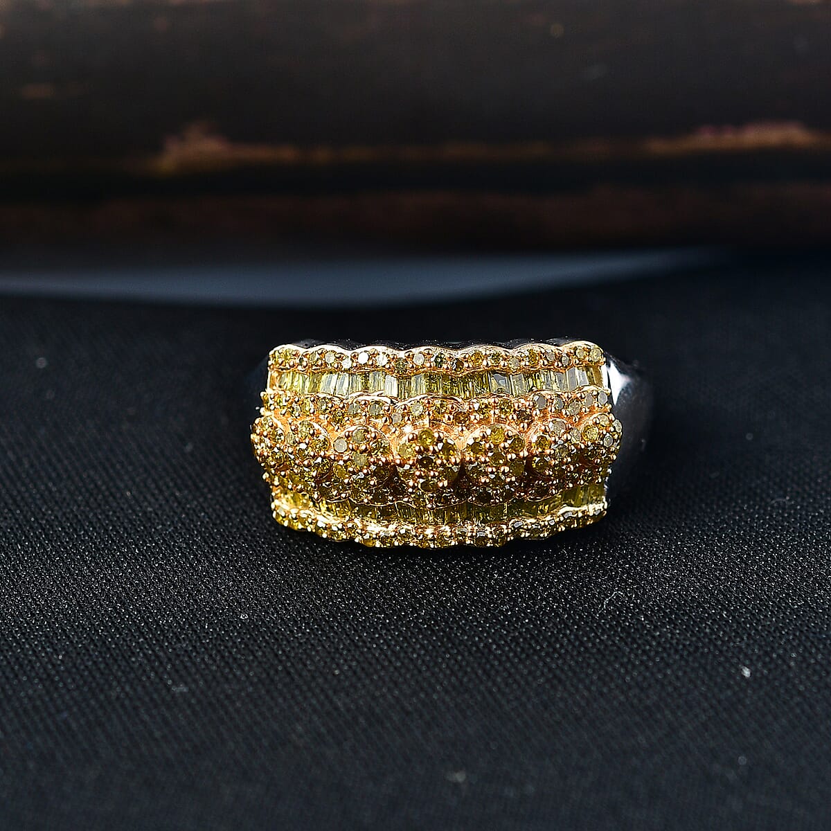 D'Joy Yellow Diamond 1.00 ctw Floral Cluster Ring in Rhodium Over Sterling Silver (Size 7.0) image number 1