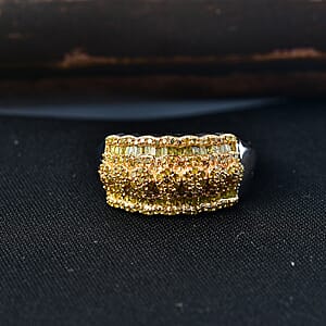 D'Joy Yellow Diamond 1.00 ctw Floral Cluster Ring in Rhodium Over Sterling Silver (Size 7.0)