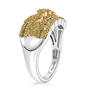 D'Joy Yellow Diamond 1.00 ctw Floral Cluster Ring in Rhodium Over Sterling Silver (Size 7.0)