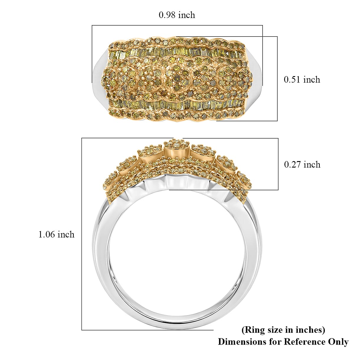 D'Joy Yellow Diamond 1.00 ctw Floral Cluster Ring in Rhodium Over Sterling Silver (Size 7.0) image number 5