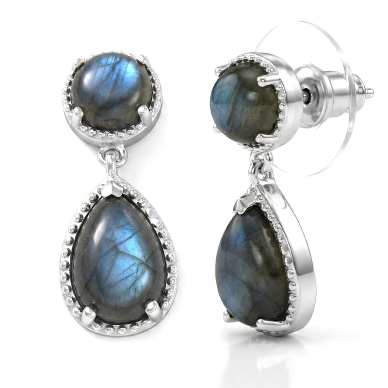 EverTrue Malagasy Labradorite 6.00 ctw Mystic Bloom Earrings in Platinum Bond