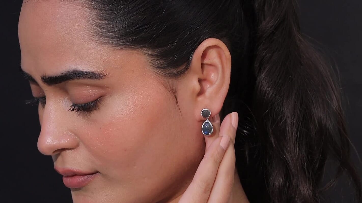 EverTrue Malagasy Labradorite 6.00 ctw Mystic Bloom Earrings in Platinum Bond