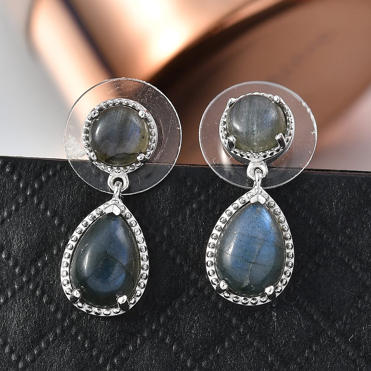 EverTrue Malagasy Labradorite 6.00 ctw Mystic Bloom Earrings in Platinum Bond (Del. in 7-10 Days) image number 1