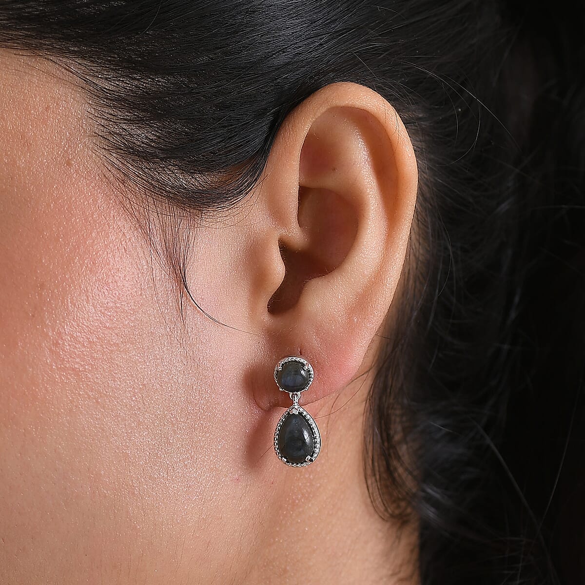 EverTrue Malagasy Labradorite 6.00 ctw Mystic Bloom Earrings in Platinum Bond (Del. in 7-10 Days) image number 2