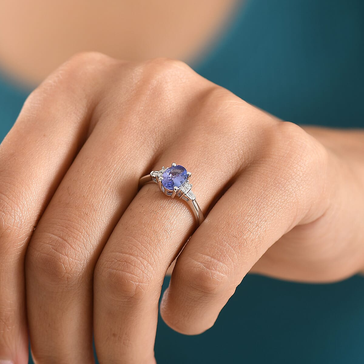 Tanzanite and Luxuriant Lab Grown Diamond G-H SI 1.30 ctw Midnight Blue Ring in Rhodium Over Sterling Silver (Size 5.0) image number 2
