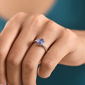 Tanzanite and Luxuriant Lab Grown Diamond G-H SI 1.30 ctw Midnight Blue Ring in Rhodium Over Sterling Silver (Size 5.0)