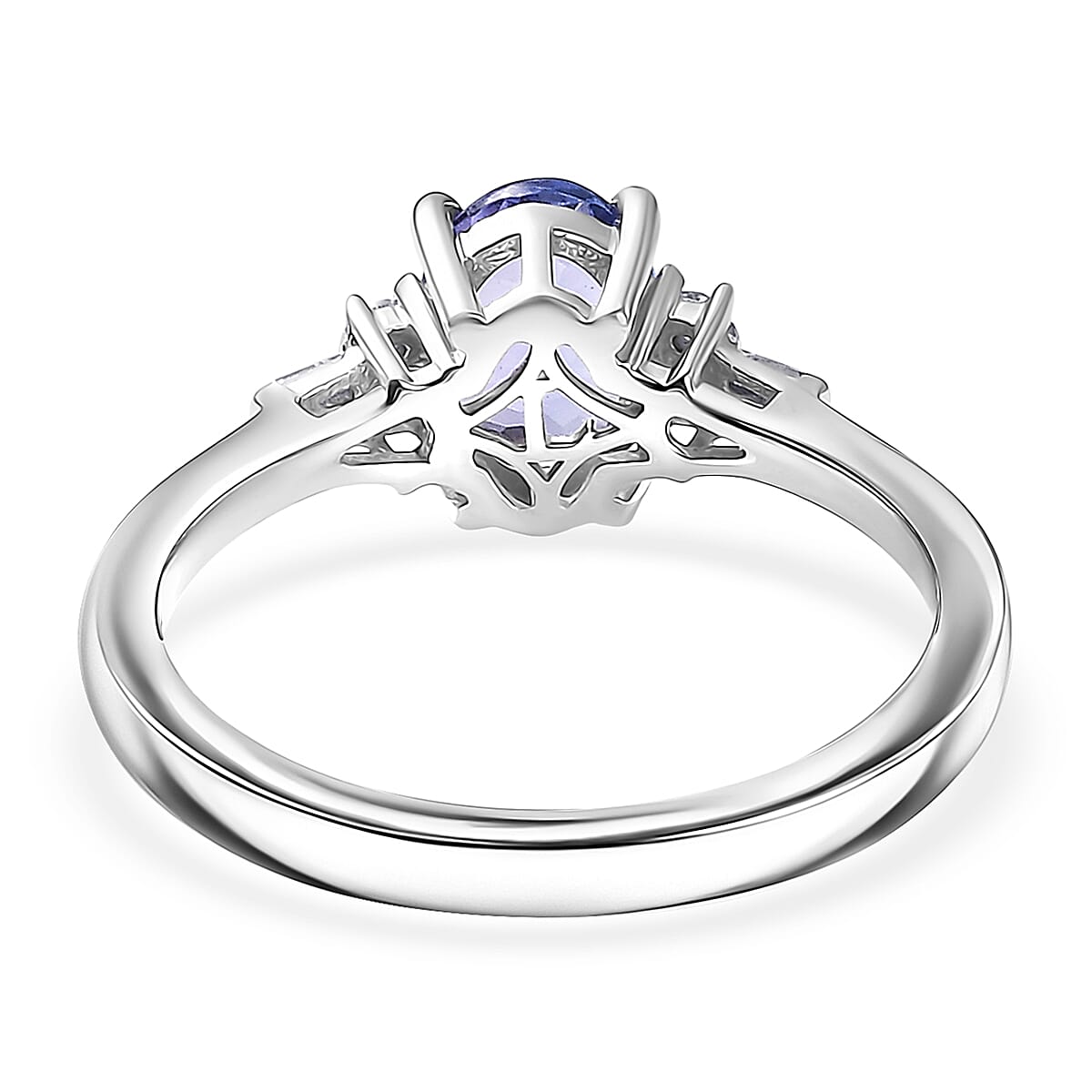 Tanzanite and Luxuriant Lab Grown Diamond G-H SI 1.30 ctw Midnight Blue Ring in Rhodium Over Sterling Silver (Size 5.0) image number 4