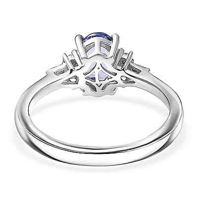 Tanzanite and Luxuriant Lab Grown Diamond G-H SI 1.30 ctw Midnight Blue Ring in Rhodium Over Sterling Silver (Size 5.0)