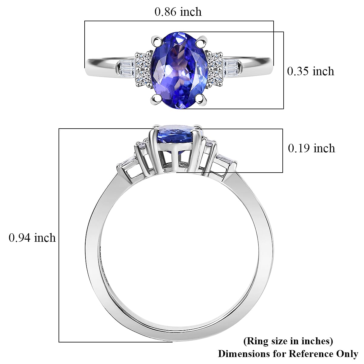 Tanzanite and Luxuriant Lab Grown Diamond G-H SI 1.30 ctw Midnight Blue Ring in Rhodium Over Sterling Silver (Size 5.0) image number 5