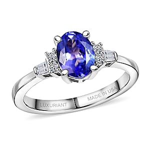 Tanzanite and Luxuriant Lab Grown Diamond G-H SI 1.30 ctw Midnight Blue Ring in Rhodium Over Sterling Silver (Size 7.0)