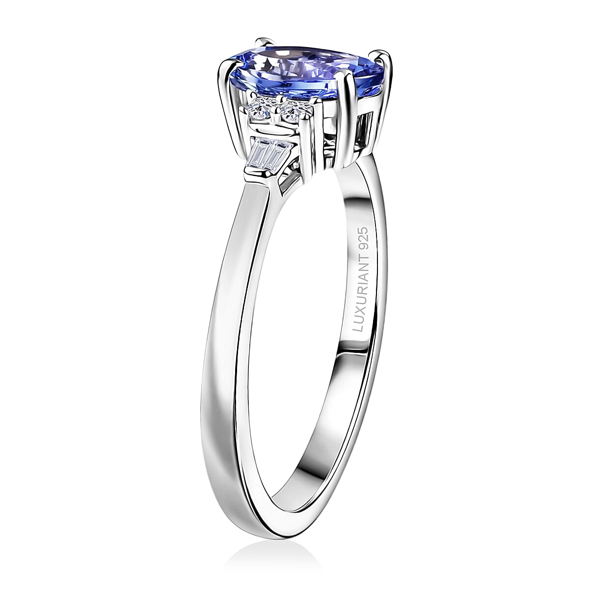 Tanzanite and Luxuriant Lab Grown Diamond G-H SI 1.30 ctw Midnight Blue Ring in Rhodium Over Sterling Silver (Size 8.0) image number 3