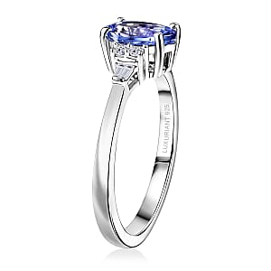 Tanzanite and Luxuriant Lab Grown Diamond G-H SI 1.30 ctw Midnight Blue Ring in Rhodium Over Sterling Silver (Size 9.0)