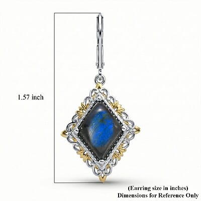 EverTrue Malagasy Labradorite 8.00 ctw Earrings in 18K YG Plated and Platinum Bond