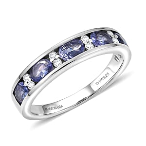 D'Joy Tanzanite and White Zircon 0.90 ctw Midnight Blue Band Ring in Rhodium Over Sterling Silver (Size 10.0)