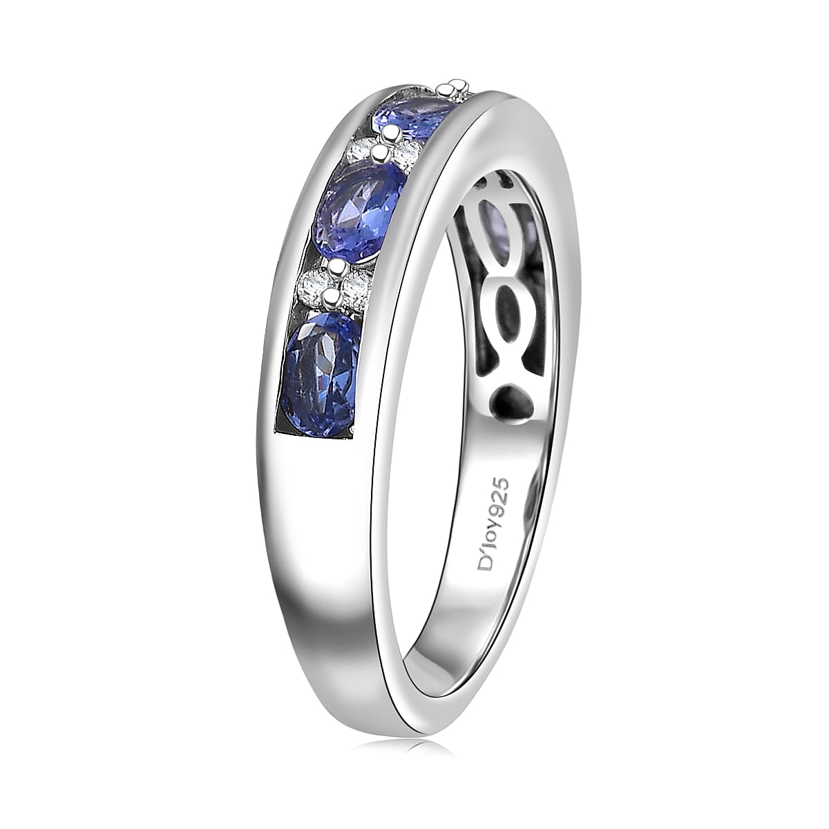 D'Joy Tanzanite and White Zircon 0.90 ctw Midnight Blue Band Ring in Rhodium Over Sterling Silver (Size 5.0) image number 3