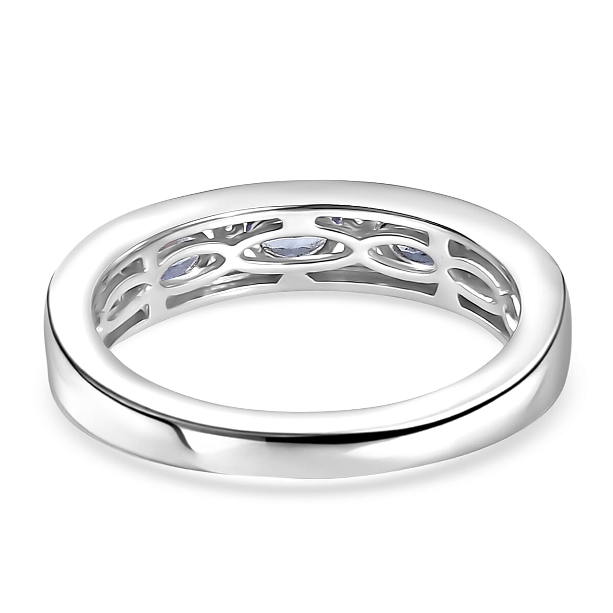 D'Joy Tanzanite and White Zircon 0.90 ctw Midnight Blue Band Ring in Rhodium Over Sterling Silver (Size 6.0)