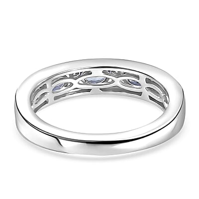 D'Joy Tanzanite and White Zircon 0.90 ctw Midnight Blue Band Ring in Rhodium Over Sterling Silver (Size 6.0)