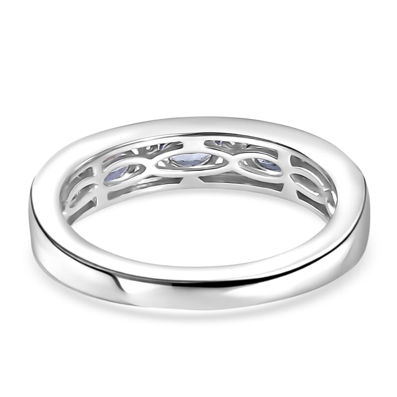 D'Joy Tanzanite and White Zircon 0.90 ctw Midnight Blue Band Ring in Rhodium Over Sterling Silver (Size 6.0)