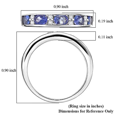D'Joy Tanzanite and White Zircon 0.90 ctw Midnight Blue Band Ring in Rhodium Over Sterling Silver (Size 6.0)