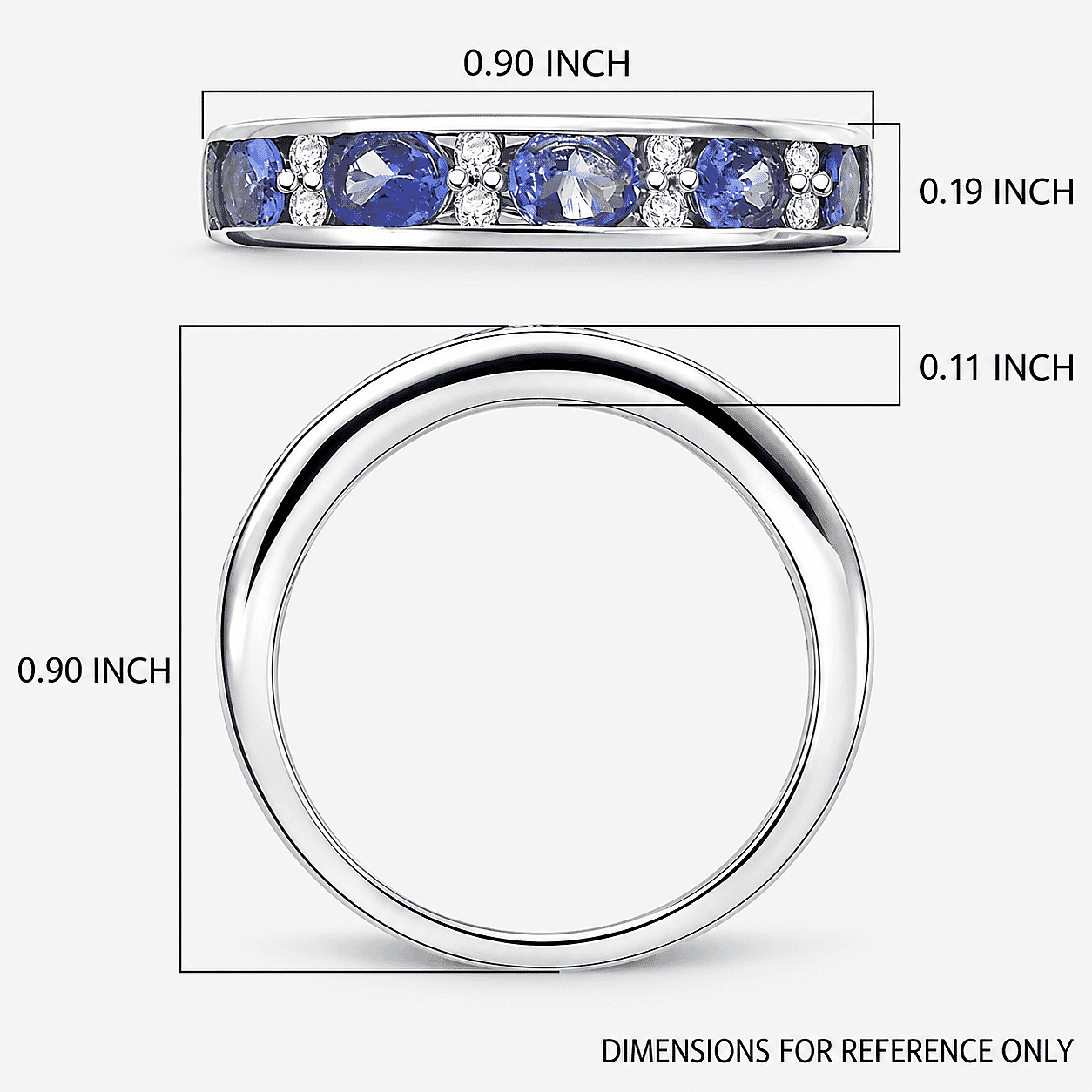 D'Joy Tanzanite and White Zircon 0.90 ctw Midnight Blue Band Ring in Rhodium Over Sterling Silver (Size 6.0)