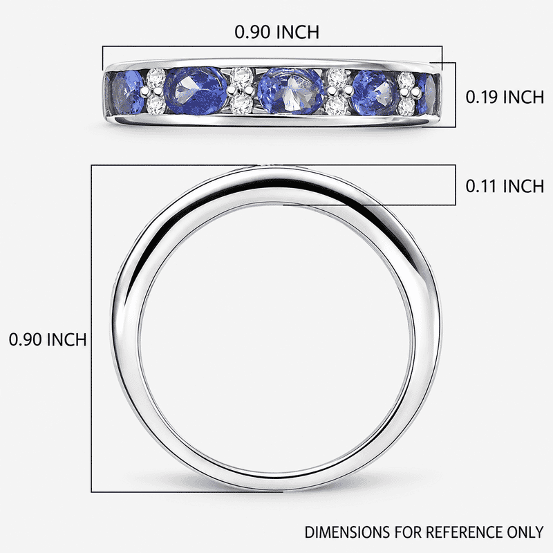 D'Joy Tanzanite and White Zircon 0.90 ctw Midnight Blue Band Ring in Rhodium Over Sterling Silver (Size 6.0)