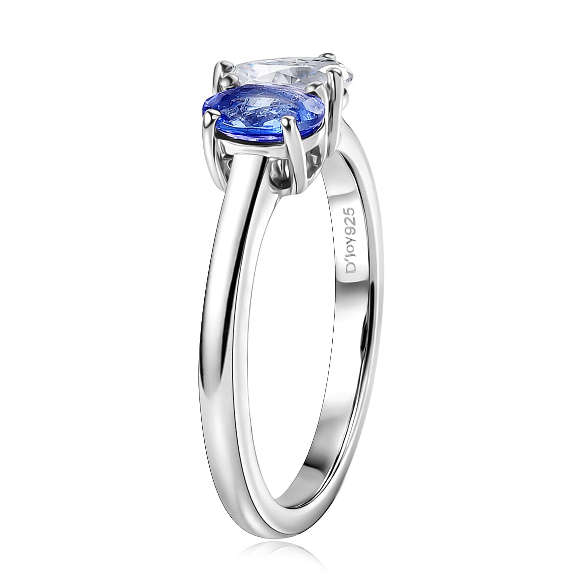 D'Joy Tanzanite and Moissanite 0.80 ctw Toi et Moi Ring in Rhodium Over Sterling Silver (Size 7.0) image number 3