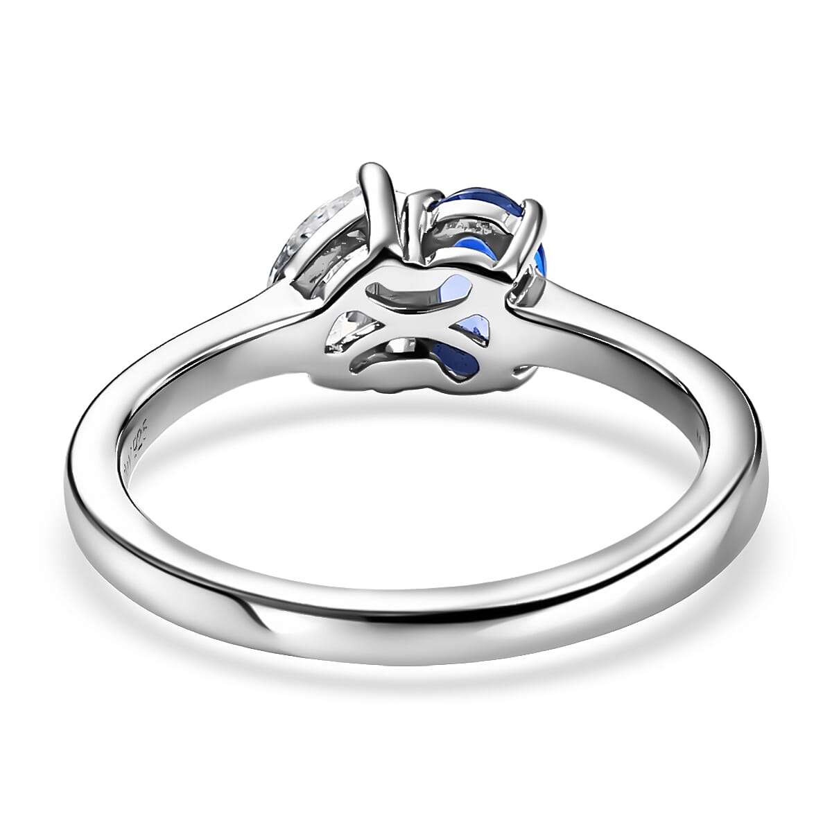 D'Joy Tanzanite and Moissanite 0.80 ctw Toi et Moi Ring in Rhodium Over Sterling Silver (Size 7.0) image number 4